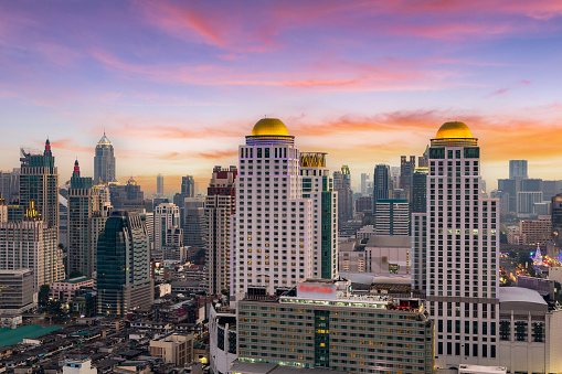 Bangkok Cityscape, Business district with high building at sunset time, Bangkok, Thailand