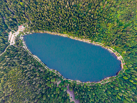 Aerial view of the Lac des corbeaux, Voges, La Bresse, Lake Crows