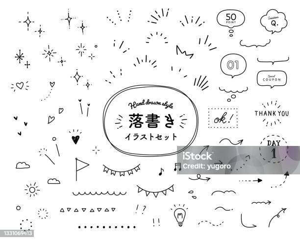 落書きイラストのセット日本語の単語は英語のタイトルと同じ意味です - 図画のベクターアート素材や画像を多数ご用意 - 図画, いたずら書き, 線