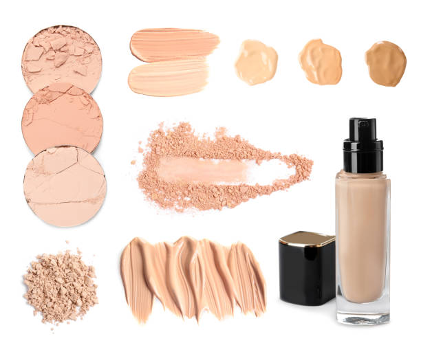 istock Set with different liquid foundation and face powder on white background 1331075296