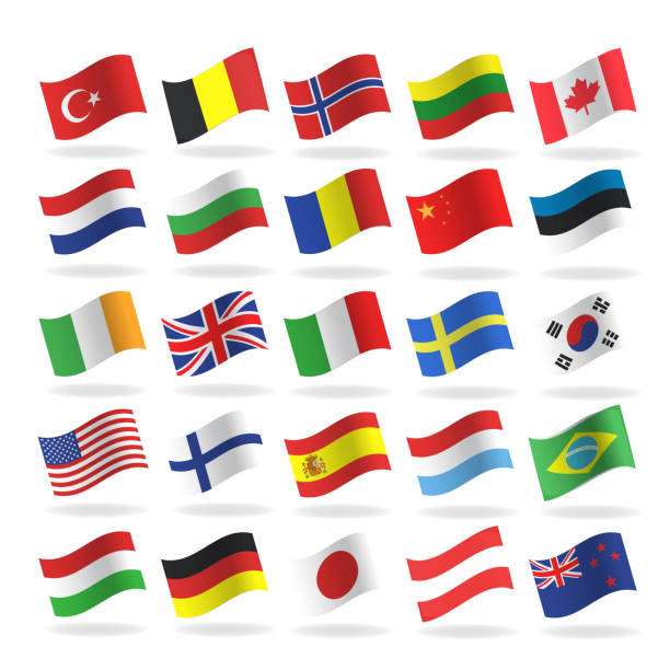 ilustraciones, imágenes clip art, dibujos animados e iconos de stock de colección de las banderas más populares del mundo. iconos e ilustraciones vectoriales de banderas de varios países. - españa suecia