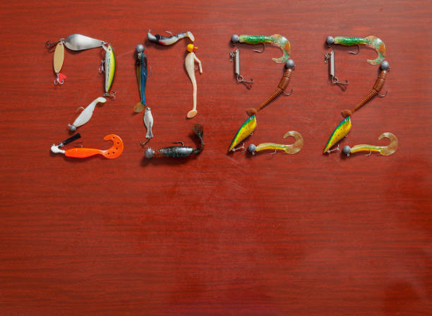 2022. figuras compostas de iscas para a pesca - fishing fishing hook metal animal imitation - fotografias e filmes do acervo