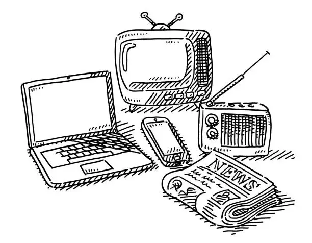 Vector illustration of Old And New Types Of Media Drawing