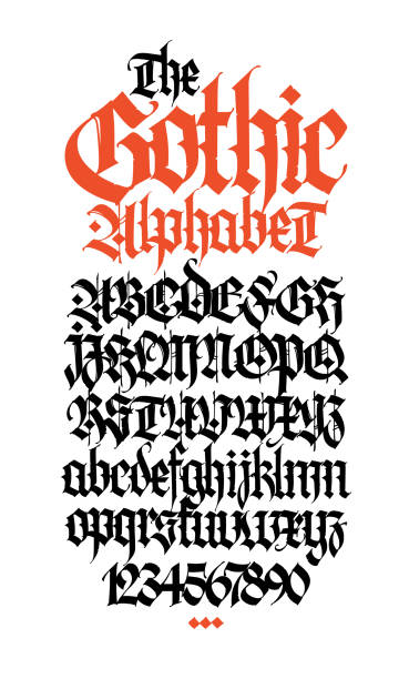 Gothic. Vector. Uppercase and lowercase letters on a white background. Beautiful and stylish calligraphy. Elegant European typeface for tattoo. Medieval modern style. Letters and numbers. Gothic. Vector. Uppercase and lowercase letters on a white background. Beautiful and stylish calligraphy. Elegant European typeface for tattoo. Medieval modern style. Letters and numbers. gothic style stock illustrations