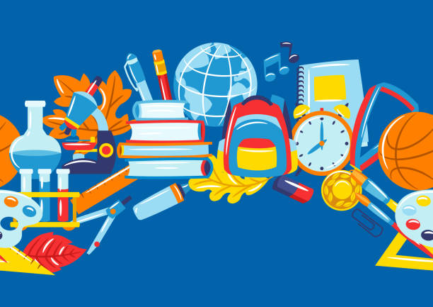 istock School seamless pattern with education items. Supplies and stationery background. 1331085164
