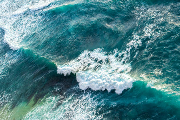 istock Big ocean waves hitting a coral reef. View from above. 1331088201