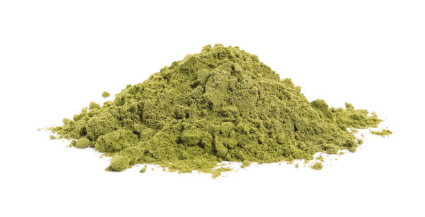 pile of hemp protein powder on white background - talco em pó imagens e fotografias de stock