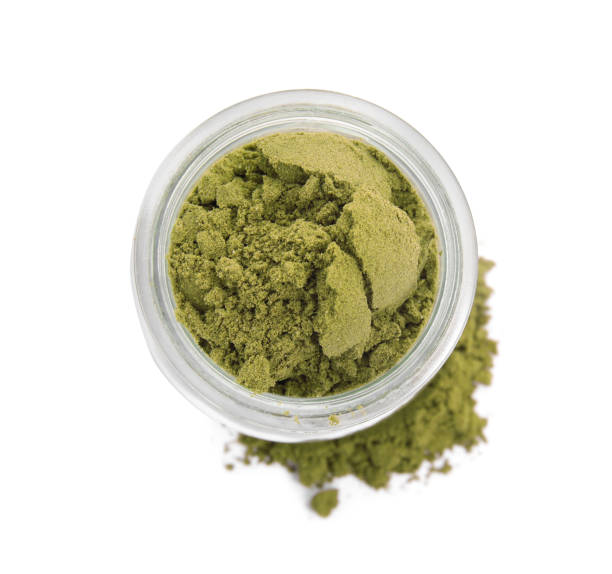 istock Jar with hemp protein powder on white background, top view 1331089207