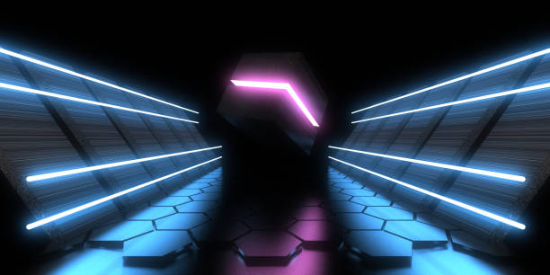 istock 3D abstract background with neon lights.  .space construction . .3d illustration 1331091752