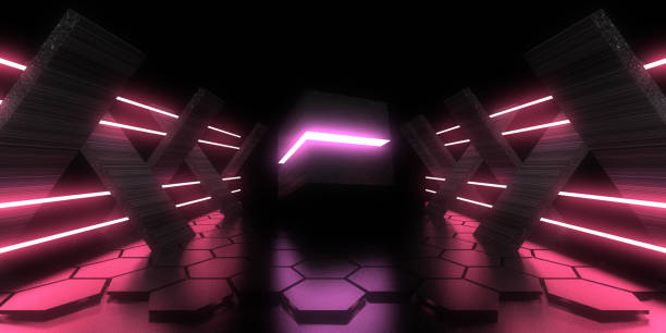 istock 3D abstract background with neon lights.  .space construction . .3d illustration 1331091754