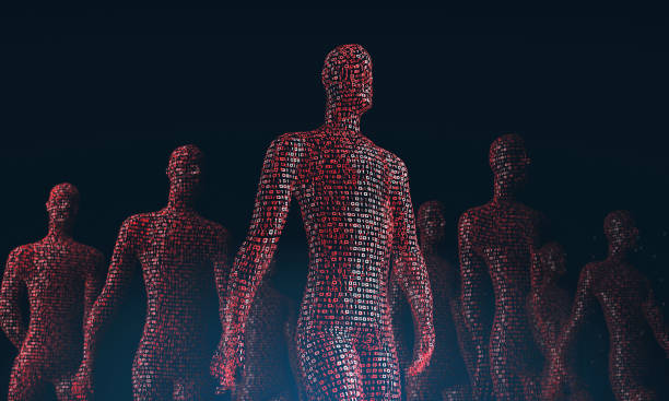 istock Crowd of walking red digital people. The concept of human dependence on a computer. 3d rendering 1331092330