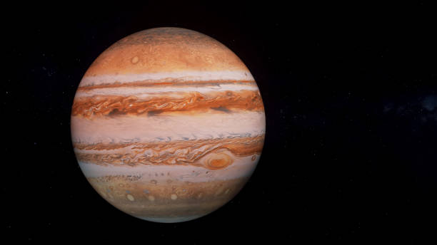 Jupiter planet 3D render illustration, high detailed surface features Jupiter planet 3D render illustration, high detailed surface features, jupiter globe scientific background with stars in the background. jupiter stock pictures, royalty-free photos & images