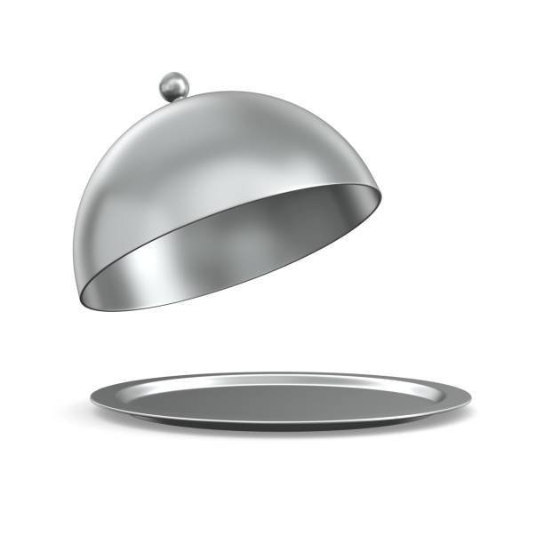 istock open metallic cloche on white background. Isolated 3d illustration 1331094259