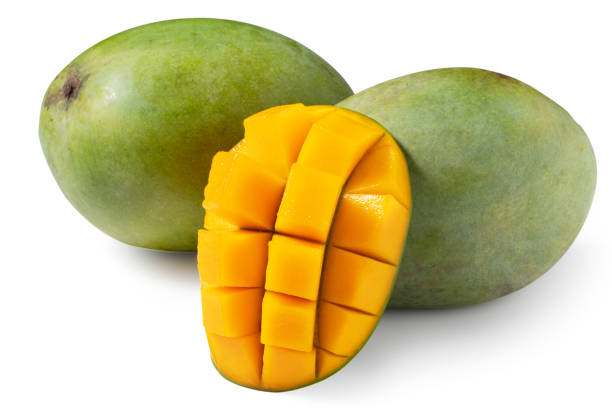 istock Beautiful delicious green mango isolated on white table background. 1331096785