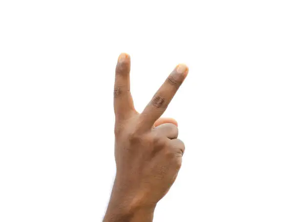 Victory sign with two fingers on isolated white background