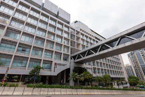 Hong Kong - July 28, 2021 : Hong Kong Housing Authority Headquarters in Ho Man Tin, Kowloon, Hong Kong. It was established in April 1973 under the Housing Ordinance and is an agency of the Government of Hong Kong.
