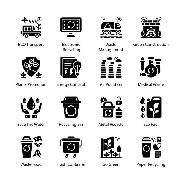 ilustrações de stock, clip art, desenhos animados e ícones de eco and bio technology glyph icons - solid, vectors - desperdício alimentar