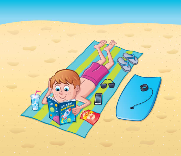 мальчик читает комиксы о полотенце на пляже - 2334 stock illustrations