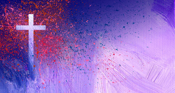 istock Graphic abstract Christian cross from blood splatter brush stroke background 1331110678