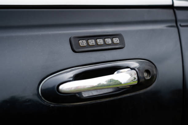 Lincoln Towncar door encrypted lock keypad buttons of car keyless (code) entry. stock photo