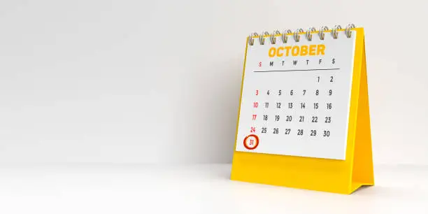 Photo of Monthly 3D calendar for 31st October reminder for Halloween