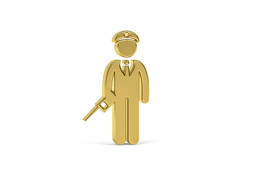 Golden 3d security guard icon isolated on white background - 3d render