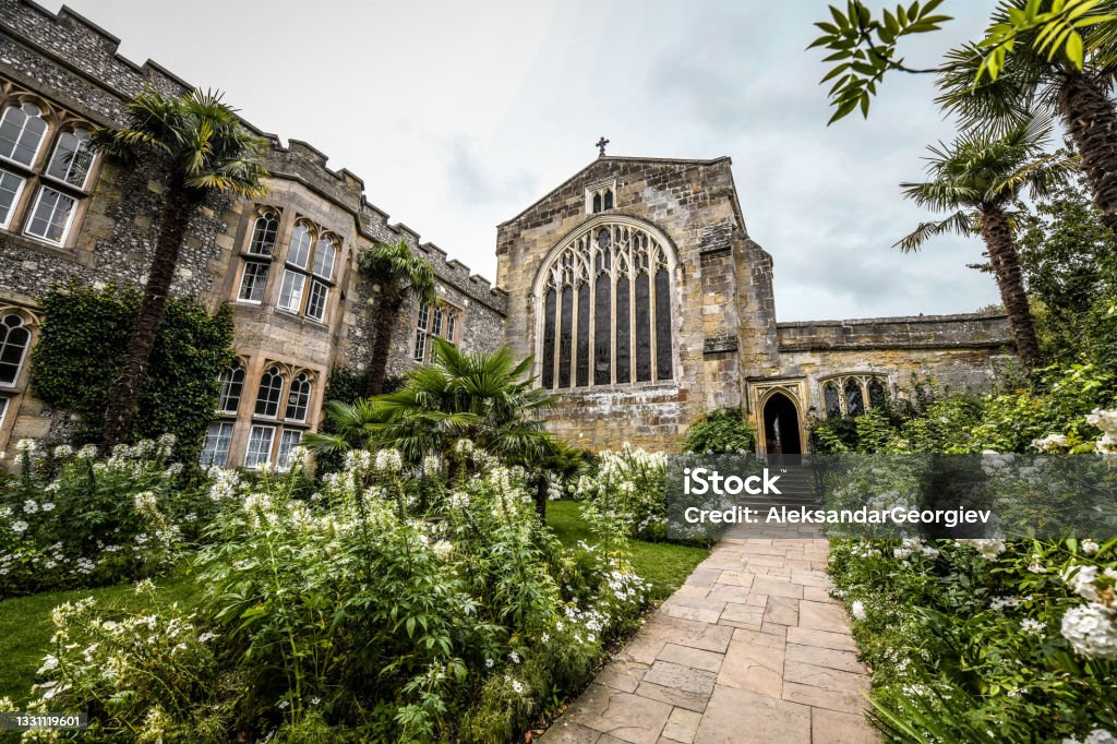 Beautiful Courtyard of Arundel Cathedral, UK Arundel Stock Photo
