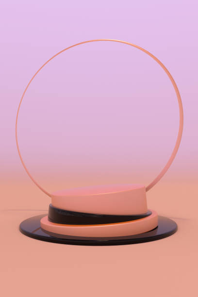 istock Minimal 3D background for product presentation. Orange round podium on grey color background. 1331120330