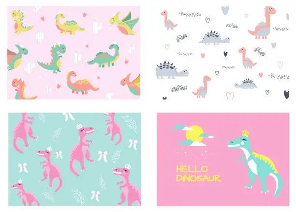 Vector illustration of Pink Dino background