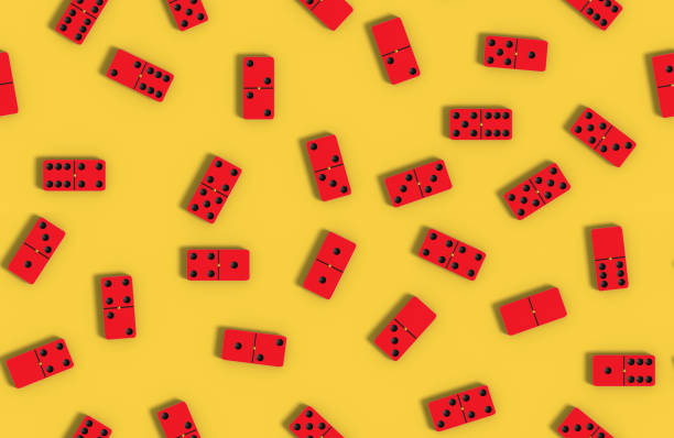 Red domino tiles on a yellow background. Seamless pattern. 3d illustration.