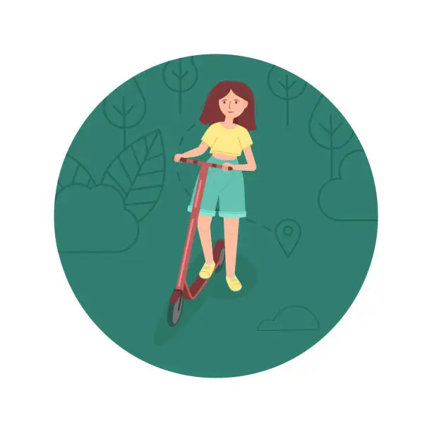 Vector illustration of girl, scooter and park