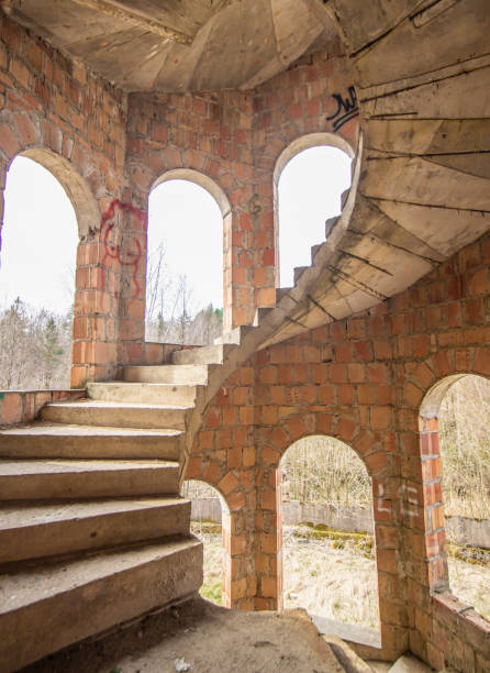 The abandoned castle of Lapalice, Poland Łapalice, Poland - built in 1983 but never finished, the ruins of Łapalice Castle are an interesting tourist attractions in northern Poland. Here in particular its spiral staircases malbork photos stock pictures, royalty-free photos & images