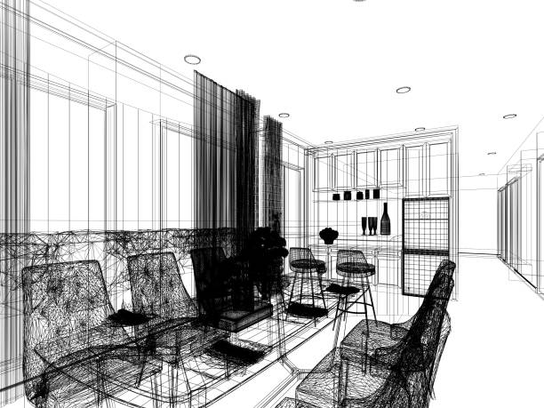 istock abstract sketch design of interior dining room 1331126072