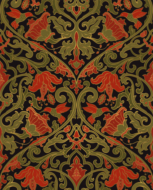 Colorful floral pattern for a wallpaper, textil, carpet. Seamles background with flowers and hummingbird.