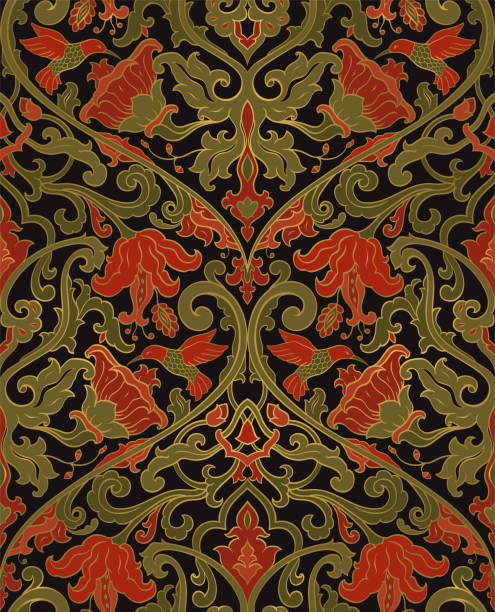 Colorful floral pattern for a wallpaper Colorful floral pattern for a wallpaper, textil, carpet. Seamles background with flowers and hummingbird. medieval illustrations stock illustrations