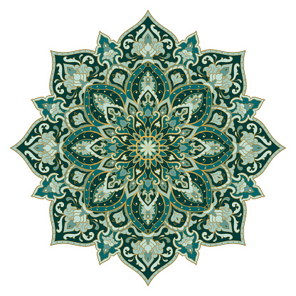 Emerald indian mandala. Oriental gesign element. Green abstract pattern for any surface.