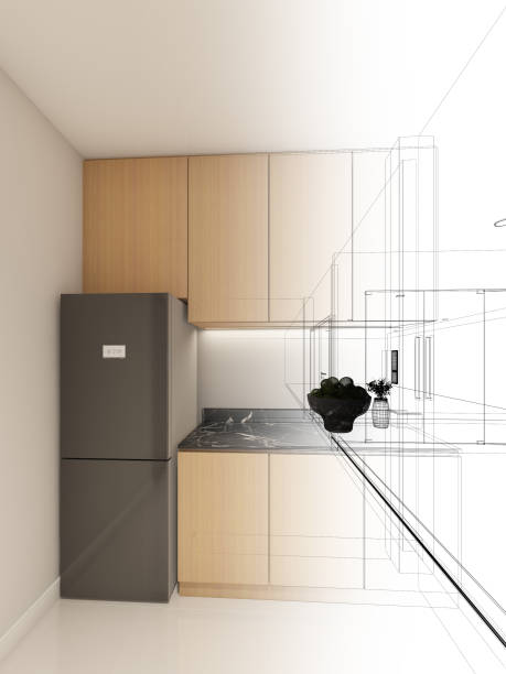 istock abstract sketch design of interior kitchen ,3d rendering 1331131962