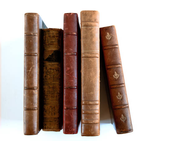istock Row of old books on white background 1331131979