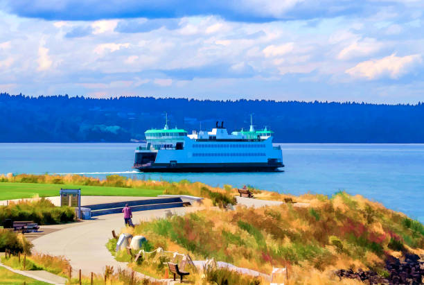 istock Ferry Leaving Port Illustraton 1331133491
