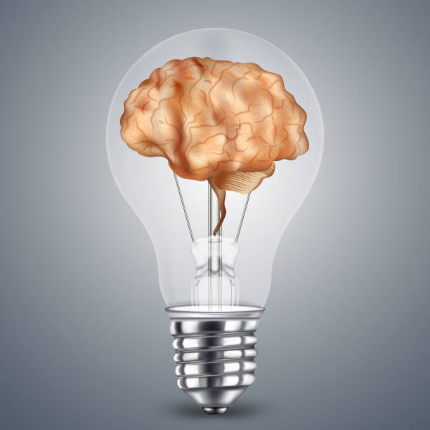 istock Human brain glowing inside of light bulb on dark background as business idea concept. vector illustration eps10. 1331136915