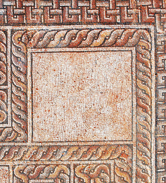 istock Decorative stone mosaic on floor in baths, Dion, Pieria, Greece 1331139342