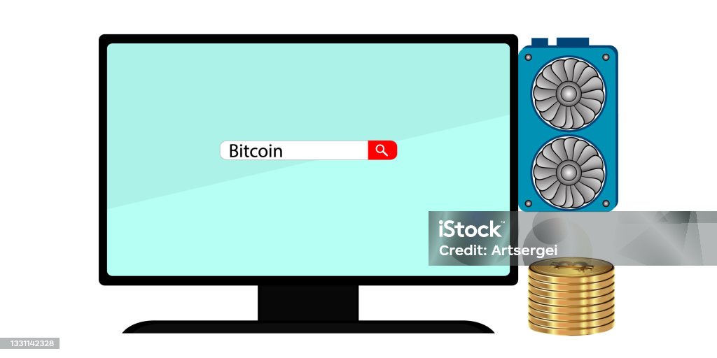 Bitcoin On Computer Computer And Bitcoins Vector Illustration On A White Background Stock ...