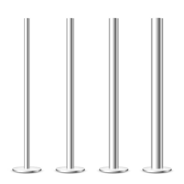 ilustrações de stock, clip art, desenhos animados e ícones de realistic metal poles collection isolated on white background. glossy steel pipes of various diameters. billboard or advertising banner mount, holder. vector illustration - viga