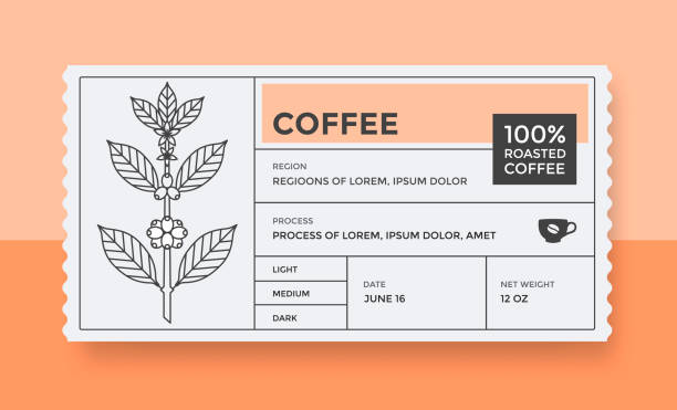 Packaging design for coffee. Vector vintage label Packaging design for coffee. Vector vintage product label template. Retro package with Coffee branch. label stock illustrations