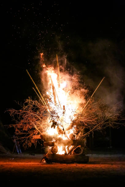 istock Fire with high flames with black background. 1331147412