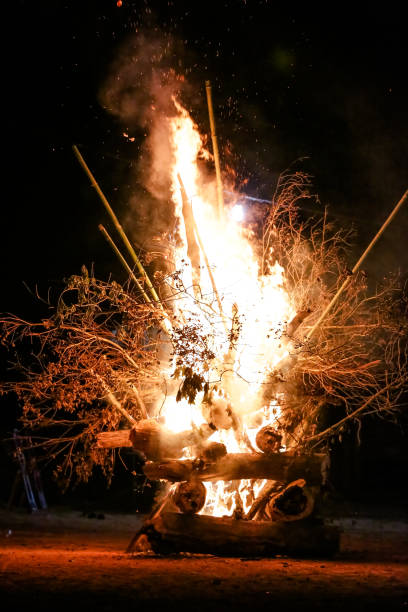 istock Fire with high flames with black background. 1331147479