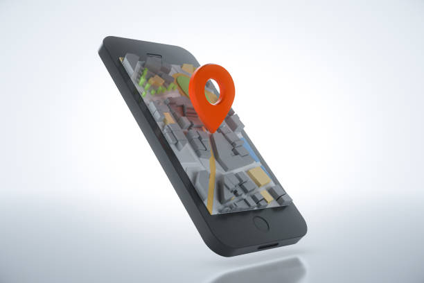 istock Smartphone with navigator map and pointer. Navigation, location route, travel and tourism  planning concept. 3D illustration. 1331148339