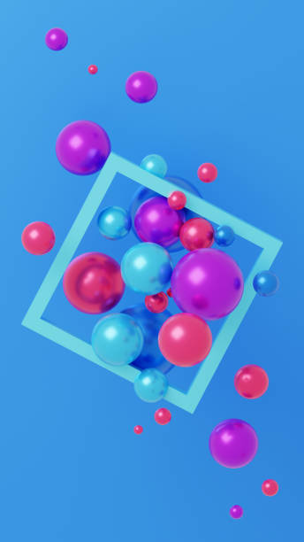 istock Vertical 3D illustration of multiple spheres and a square frame 1331150263
