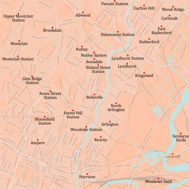 Vector illustration of NJ Essex Belleville City Vector Road Map