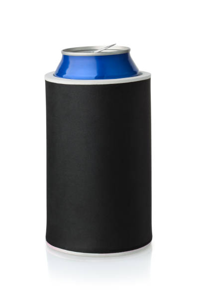 Front view of  black  neoprene can koozie holder Front view of  black  neoprene can koozie holder  isolated on white neoprene photos stock pictures, royalty-free photos & images
